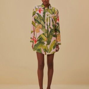 FARM Rio Green and Pink Banana Leaves Tropical Romper Jumpsuit size S NWT